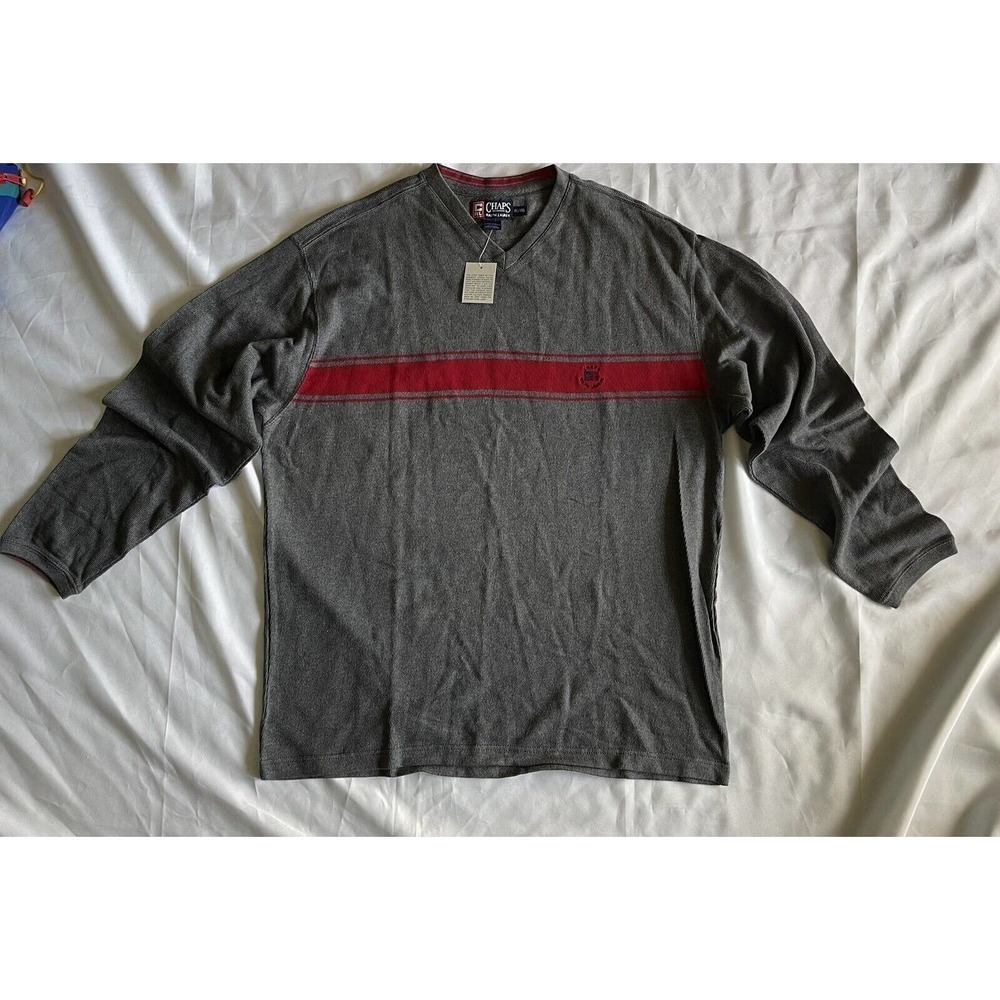 Chaps by Ralph Lauren Men's Grey/Red Striped Sweater Size XL NEW​​​​​